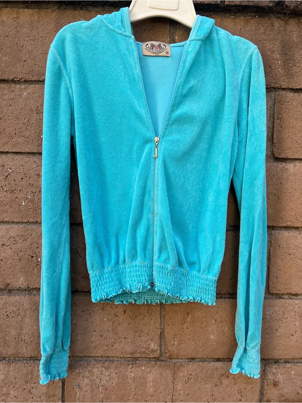 Juicy Couture Turquoise Velour Zip Hoodie with Hood